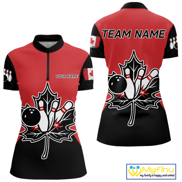 Black and Red maple leaf Women bowling shirts Custom Canadian Flag bowling team  jersey, bowlers gifts NQS9992