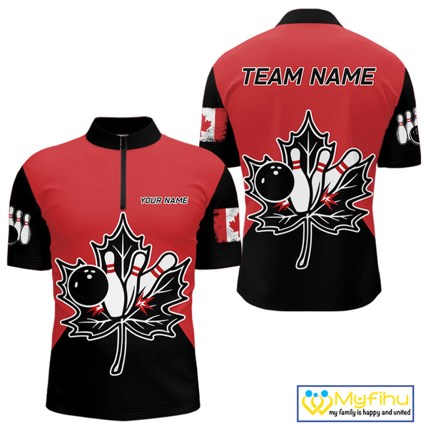 Black and Red maple leaf Mens bowling shirts Custom Canadian Flag bowling team  jerseys, bowlers gifts NQS9992