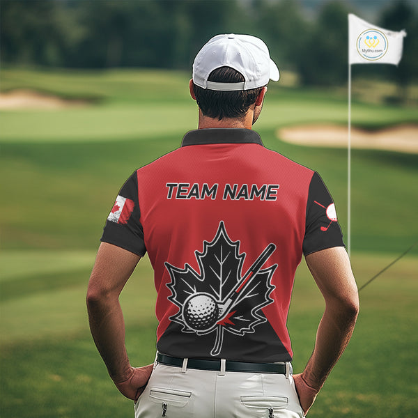 Black and Red maple leaf Mens golf polo shirts custom patriotic Canadian Flag golf attire for mens NQS9993