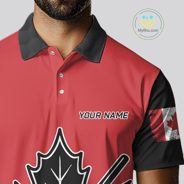 Black and Red maple leaf Mens golf polo shirts custom patriotic Canadian Flag golf attire for mens NQS9993