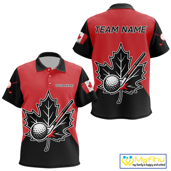 Black and Red maple leaf Kid golf polo shirts custom patriotic Canadian Flag Kid golf attire NQS9993