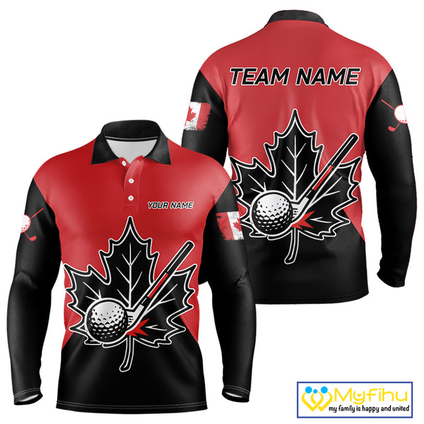 Black and Red maple leaf Mens golf polo shirts custom patriotic Canadian Flag golf attire for mens NQS9993