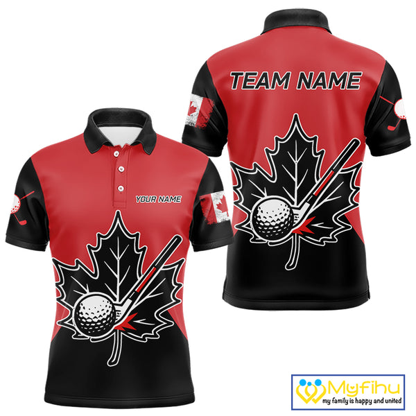 Black and Red maple leaf Mens golf polo shirts custom patriotic Canadian Flag golf attire for mens NQS9993