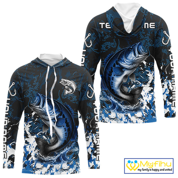 Blue Camo Largemouth Bass fishing Custom sun protection Bass fishing shirts, Bass fishing team jerseys NQS9994