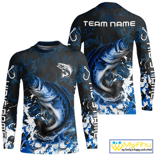 Blue Camo Largemouth Bass fishing Custom sun protection Bass fishing shirts, Bass fishing team jerseys NQS9994