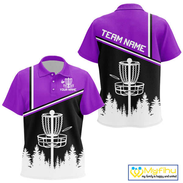 Black, White and Purple Disc Golf basket Kid Disc golf polo shirts Custom team disc golf jersey NQS9996