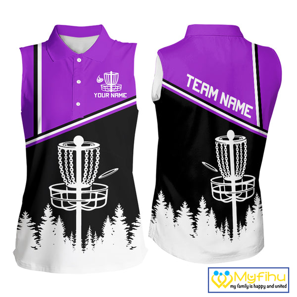 Black, White and Purple Disc Golf basket Sleeveless Disc golf polo shirts Custom team disc golf jersey NQS9996