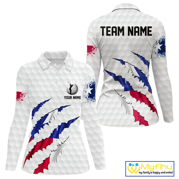 Personalized Texas Flag Women golf polo shirts, Custom Patriotic Golf Team Shirts For ladies NQS10156