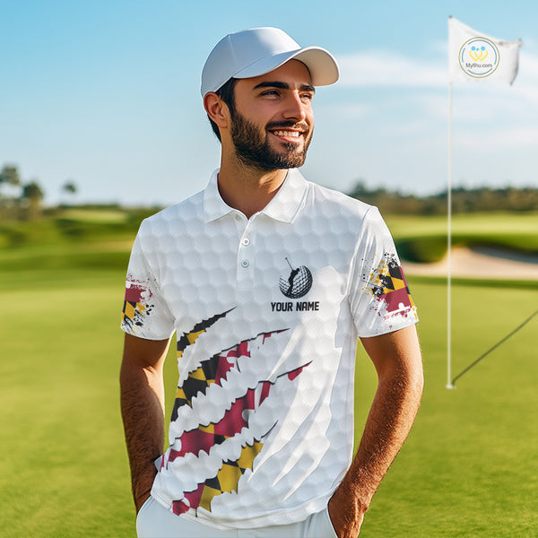Personalized Maryland Flag Men golf polo shirts, Custom Patriotic Golf Team Shirts For men NQS10157