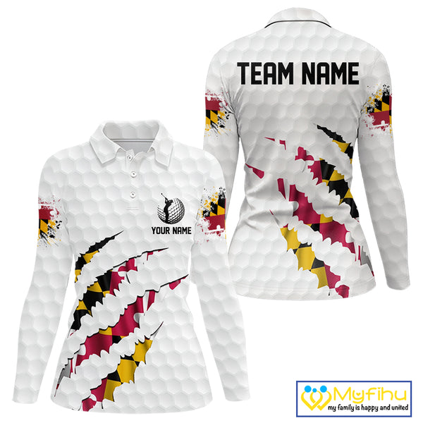 Personalized Maryland Flag Women golf polo shirts, Custom Patriotic Golf Team Shirts For ladies NQS10157