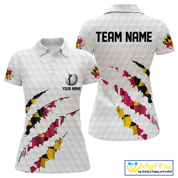 Personalized Maryland Flag Women golf polo shirts, Custom Patriotic Golf Team Shirts For ladies NQS10157