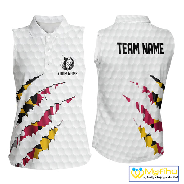 Personalized Maryland Flag Women sleeveless polo shirt, Custom Patriotic Golf Team Shirts For ladies NQS10157