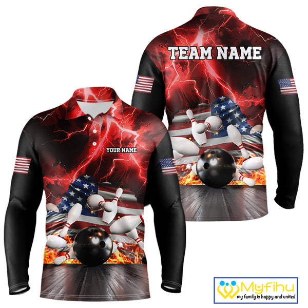Red Lightning thunder storm American Flag Bowling Shirts For Men Custom Bowling Team League Jerseys NQS10290