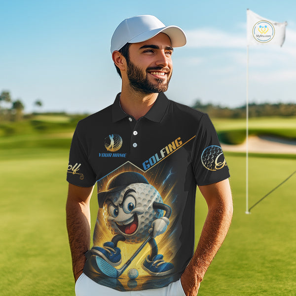 Funny Golf Ball Mens golf polo shirts custom name black golf shirt, best team golf shirts NQS10292