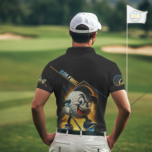 Funny Golf Ball Mens golf polo shirts custom name black golf shirt, best team golf shirts NQS10292