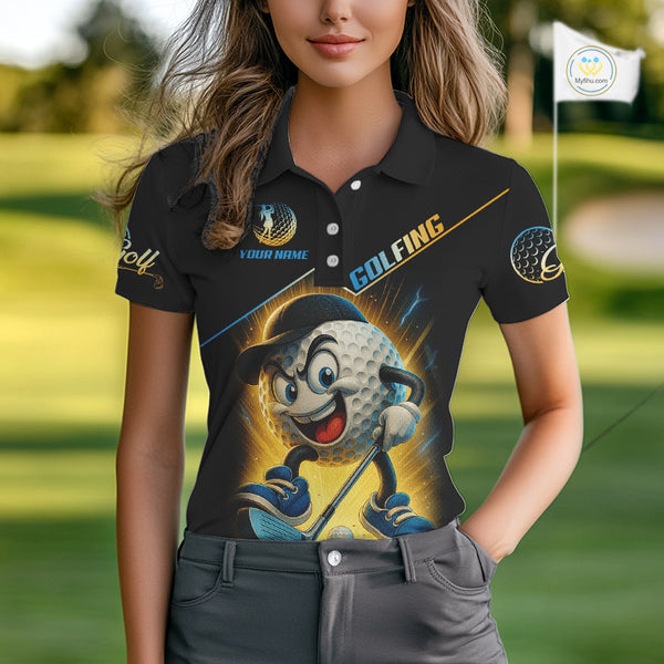 Funny Golf Ball Women golf polo shirts custom name black golf shirt, best team golf shirts NQS10292