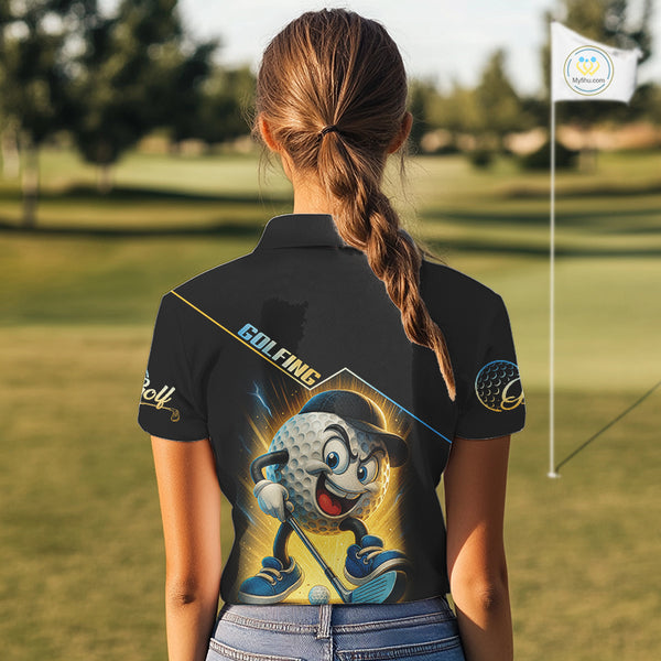 Funny Golf Ball Women golf polo shirts custom name black golf shirt, best team golf shirts NQS10292