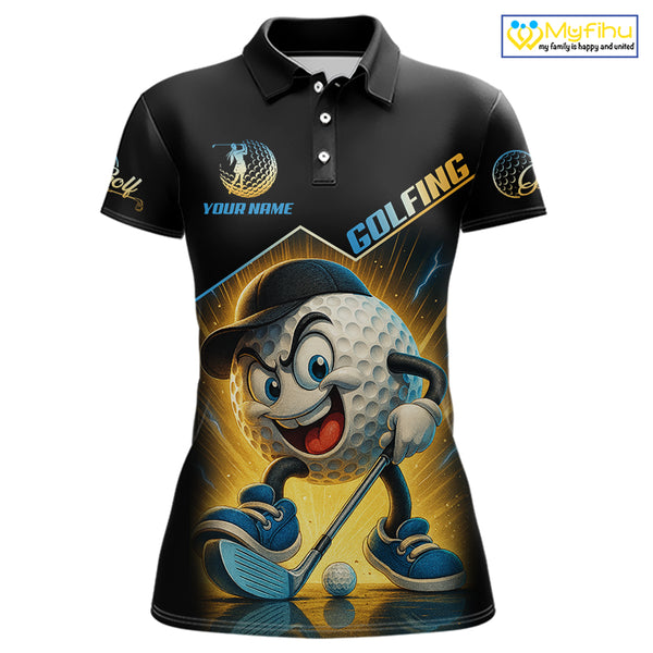 Funny Golf Ball Women golf polo shirts custom name black golf shirt, best team golf shirts NQS10292