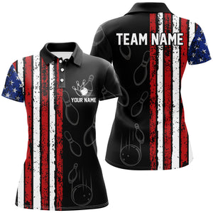 Black Camo American Flag Bowling Polo, 1/4 Zip shirts for Women custom Patriotic Team Bowling Jerseys NQS8760