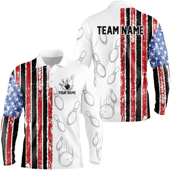 White Camo American Flag Bowling Polo, 1/4 Zip shirts for Men custom Patriotic Team Bowling Jerseys NQS8761