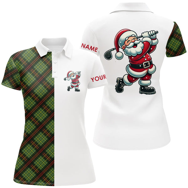 Green Plaid Christmas pattern Santa Golf Polo Shirt For Women custom Xmas golf top for ladies NQS8996