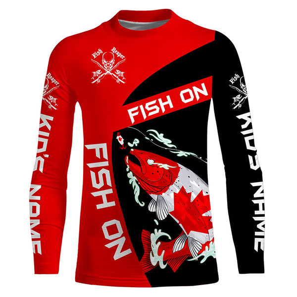 Salmon fishing Canadian flag Custom sun protection Long sleeve Fishing Shirt, Salmon Fishing Gift NQS4596