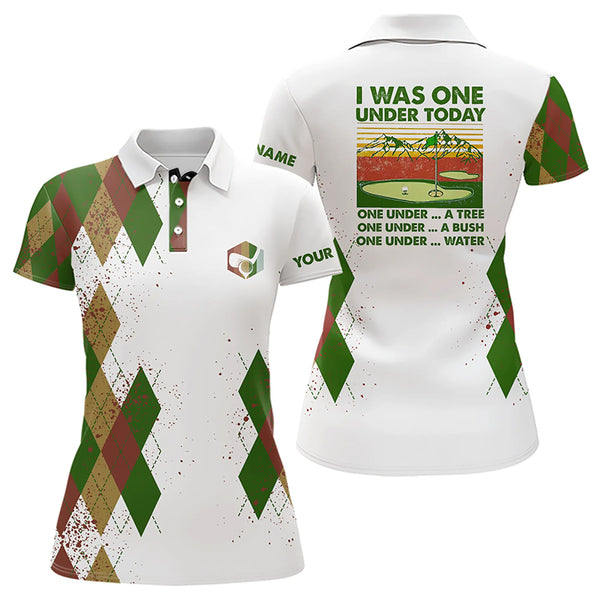 Funny Womens golf polo shirts custom I was one under today, one under a tree, bush and water | Green NQS9223