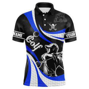 Black and White Mens golf polo shirts custom mens golf top, best golf gifts | Blue NQS9231