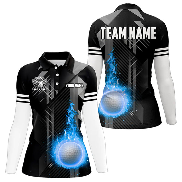 Black and White Blue Flame Golf Ball Women Golf Polo Shirts custom team name ladies golf apparel NQS9233