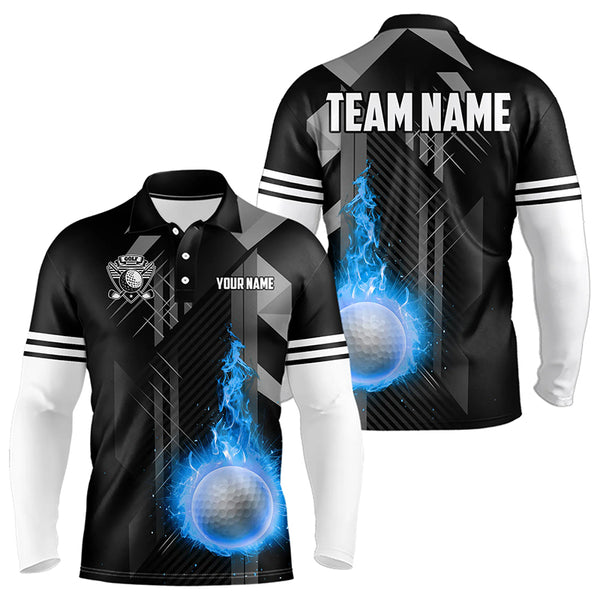 Black and White Blue Flame Golf Ball Mens Golf Polo Shirt custom team mens golf apparel, golfing gifts NQS9233