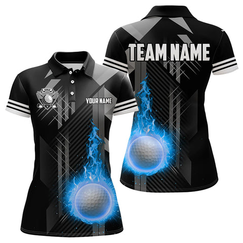 Black and White Blue Flame Golf Ball Women Golf Polo Shirts custom team name ladies golf apparel NQS9233