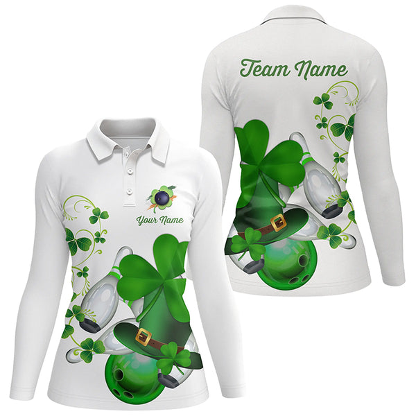 Green shamrock lucky Women bowling polo shirt Custom St Patrick Day team league bowling jerseys NQS7060