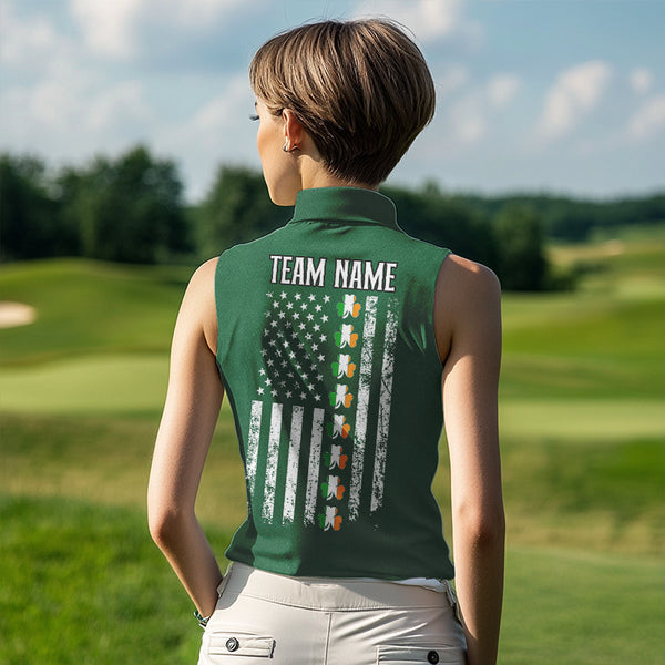 American Flag St Patrick Day Custom Women Sleeveless polo shirt, golf jerseys for team | Green NQS9588