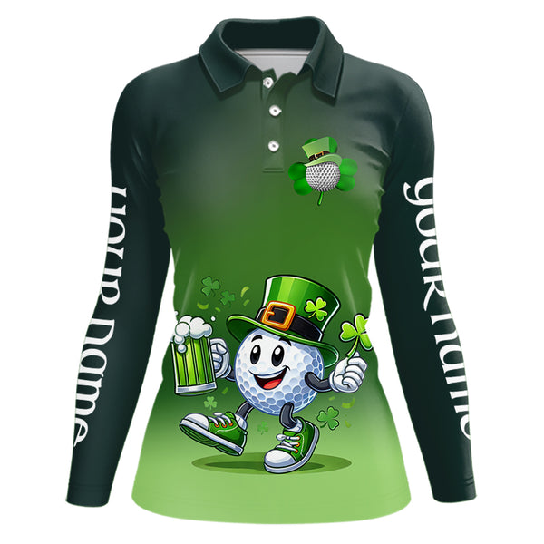 Funny Green golf ball St Patrick Day Custom Women golf polo shirts, personalized golf attire for women NQS9589