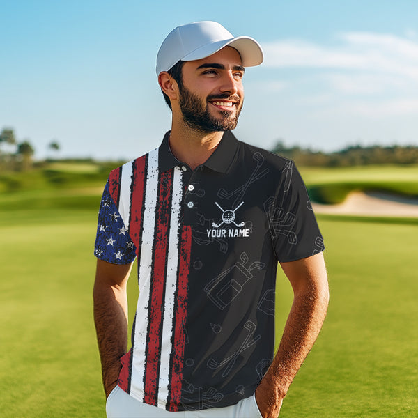 Black Camo American Flag Golf Polo Shirts For Men custom Patriotic golf outfit Team Jerseys NQS9727