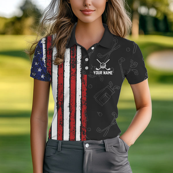 Black Camo American Flag Golf Polo Shirts For Women custom Patriotic golf outfit Team ladies Jerseys NQS9727