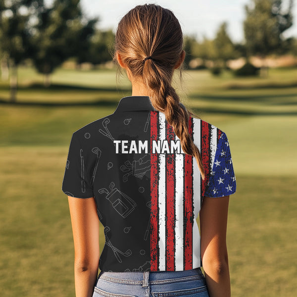 Black Camo American Flag Golf Polo Shirts For Women custom Patriotic golf outfit Team ladies Jerseys NQS9727