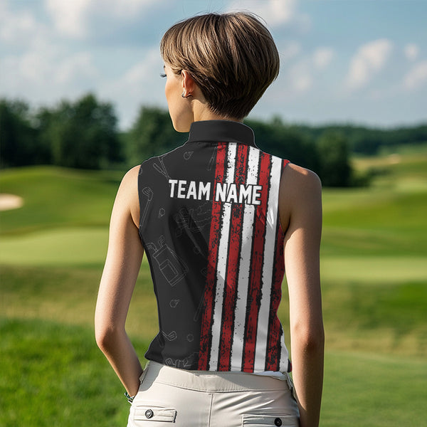 Black Camo American Flag Womens golf shirts sleeveless custom Patriotic golf outfit Team ladies Jersey NQS9727