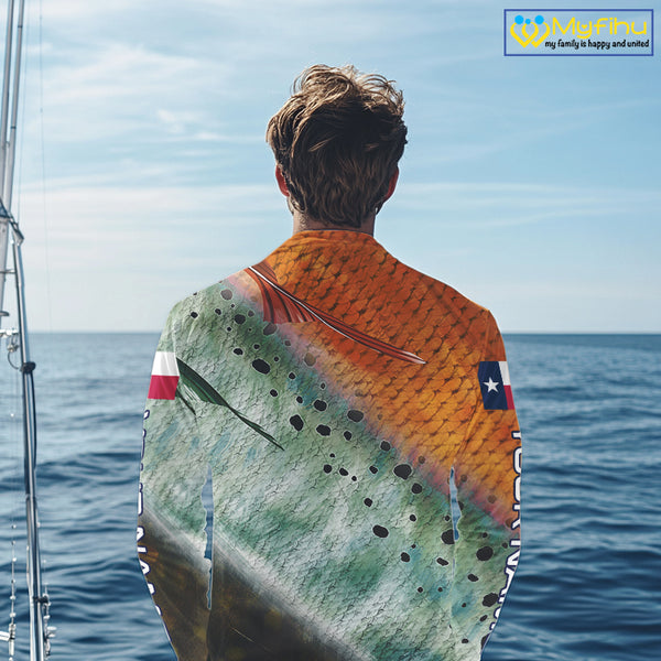 Texas slam redfish trout flounder scales Texas flag Custom patriotic fishing long sleeve shirts NQS10163