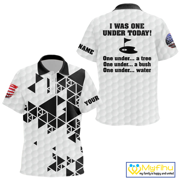 Funny Kid golf polo shirts black and white custom I was one under today, under a tree, bush, water NQS10164