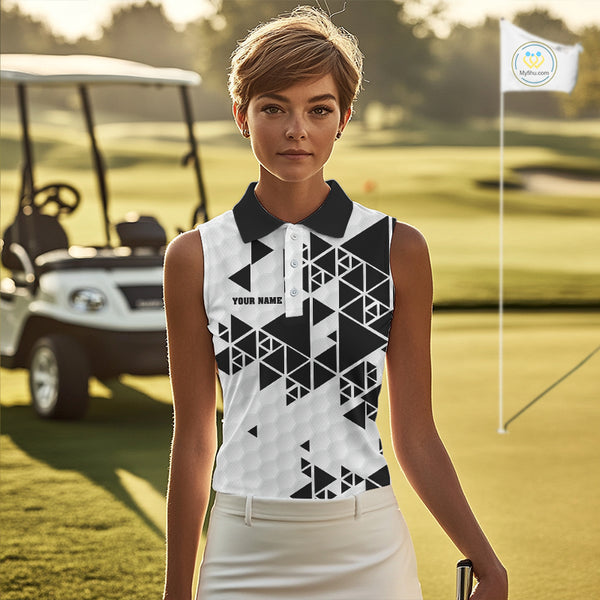 Women sleeveless polo shirt black and white custom I was one under today, under a tree, bush, water NQS10164