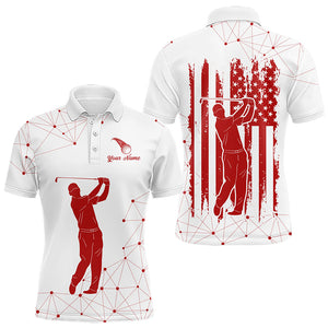 Red and White Pattern American Flag Mens Golf Polo Shirts custom patriotic golf attire for Mens NQS9243