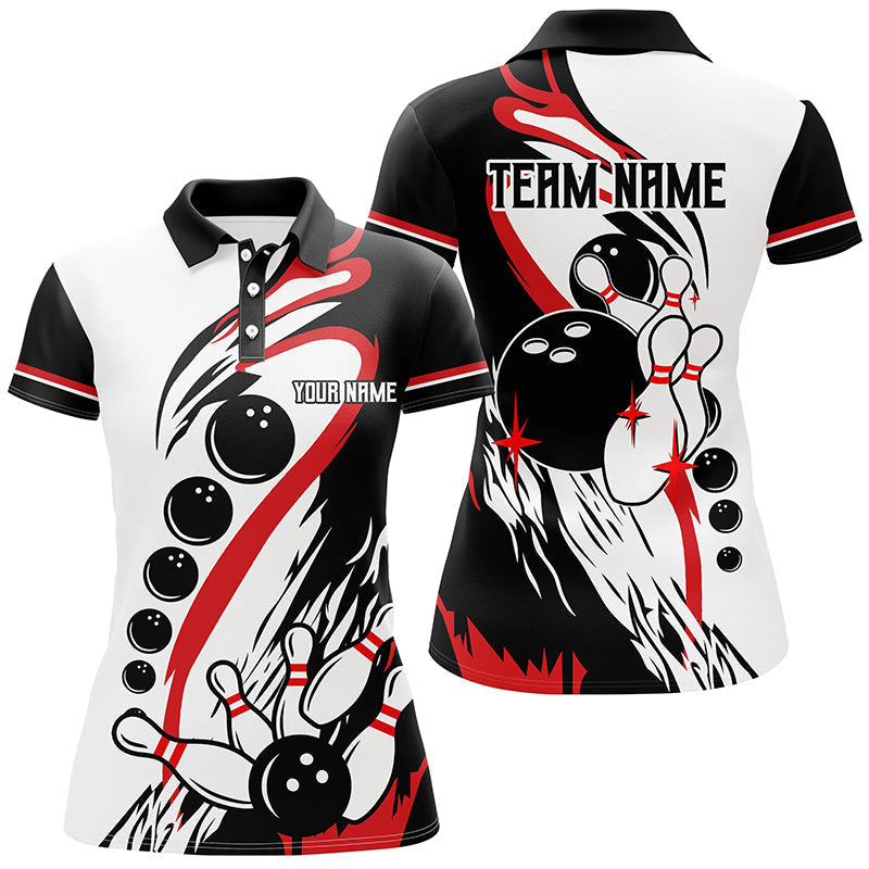 Black and white retro bowling league jerseys custom Women Bowling Polo Shirts, gifts for bowlers NQS7061