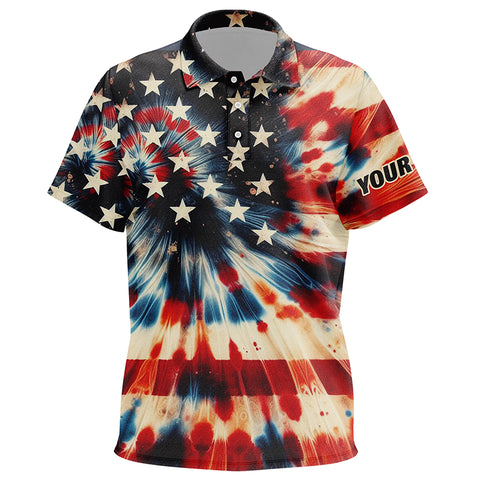 American flag tie dye pattern Kid golf polo shirts custom name patriotic Kids golf shirts NQS7064