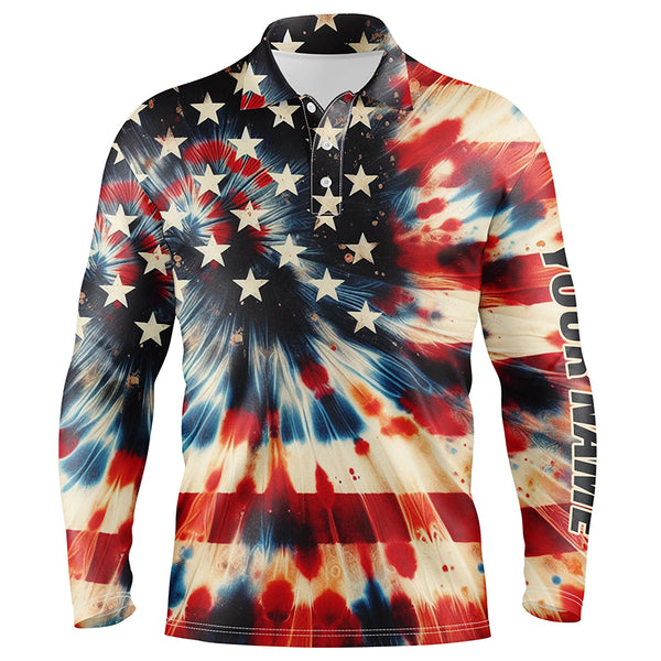 American flag tie dye pattern Men golf polo shirts custom name patriotic mens golf shirts NQS7064