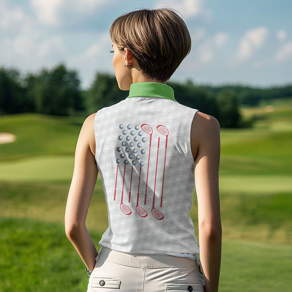 Green argyle pattern American flag white Women sleeveless polos custom patriotic gifts for golf lovers NQS9595
