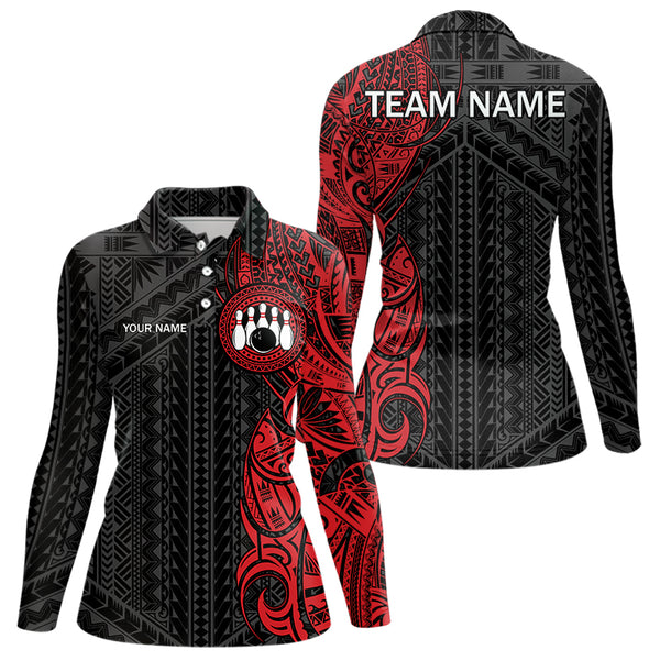 Black and Red Tribal pattern Womens Bowling Shirts Custom Bowling outfit ladies Team bowling jerseys NQS9738