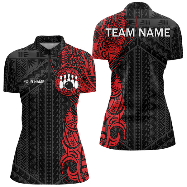 Black and Red Tribal pattern Womens Bowling Shirts Custom Bowling outfit ladies Team bowling jerseys NQS9738