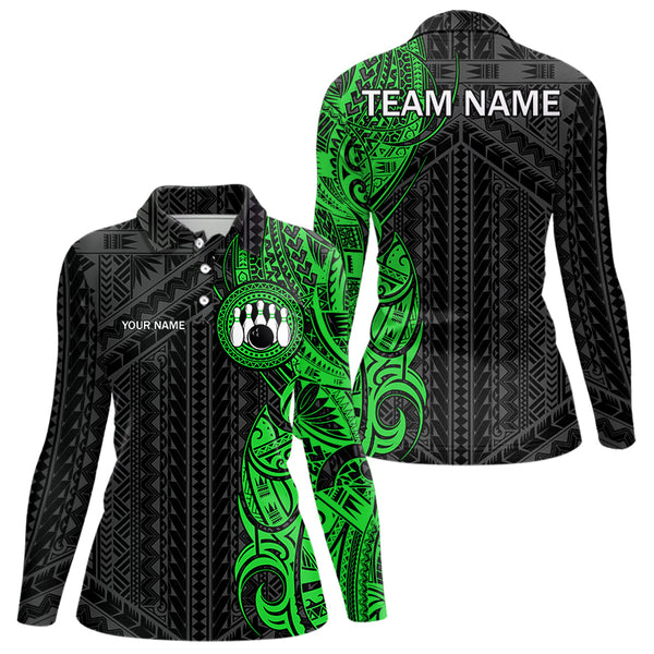 Black and Green Tribal pattern Womens Bowling Shirts Custom Bowling outfit ladies Team bowling jerseys NQS9739