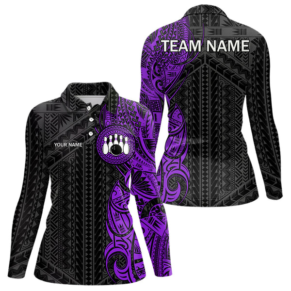 Black and Purple Tribal pattern Womens Bowling Shirts Custom Bowling outfit ladies Team bowling jersey NQS9740